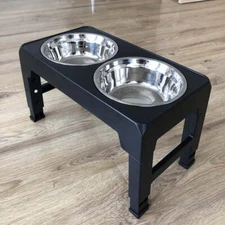 Elevated Dog Bowl Pet Feeder Stainless Steel Raised Food Water Stand + 2 Bowls