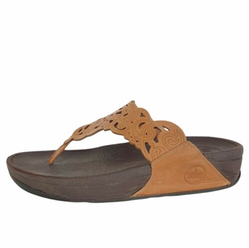 Fitflops Brown Genuine Leather Thong Slides Slip On Flat Sandals 5 flip flops