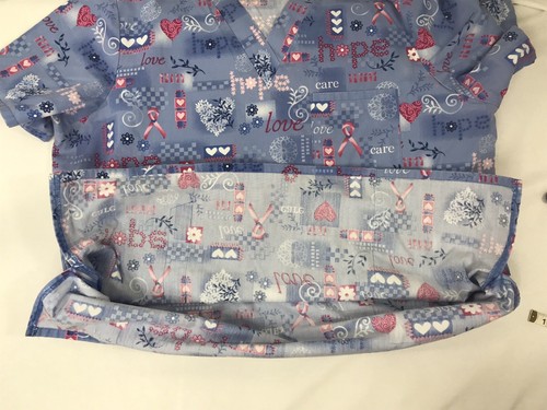 SB Scrubs Womens XL Breast Cancer Pink Ribbon Hearts Hope Periwinkle 2 Pocket - Picture 6 of 7