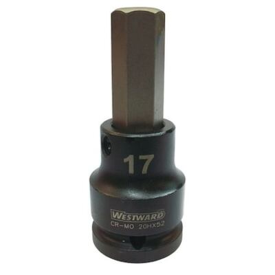 Westward 20Hx52 3/4 In Drive Impact Socket Bit 17 Mm Size, Standard Socket,