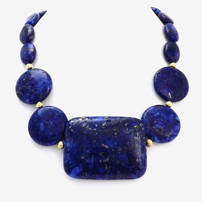 Zoe B 14k Gold Lapislazuli abgestuft Runde Oval Scheibe Perlen Halskette 20 Zoll Vintage