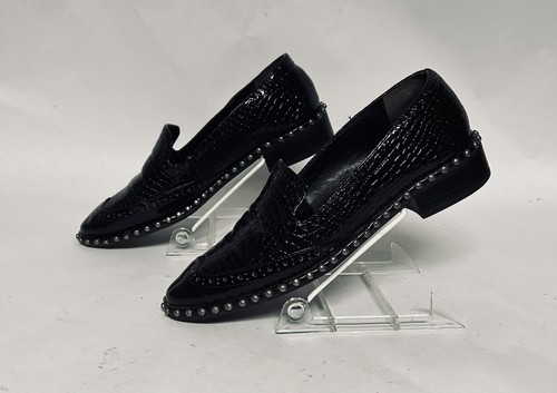Adrianna Papell Shoes Size 6.5 M Black Leather Shinny Studded Slip On Heel Read - Picture 3 of 10