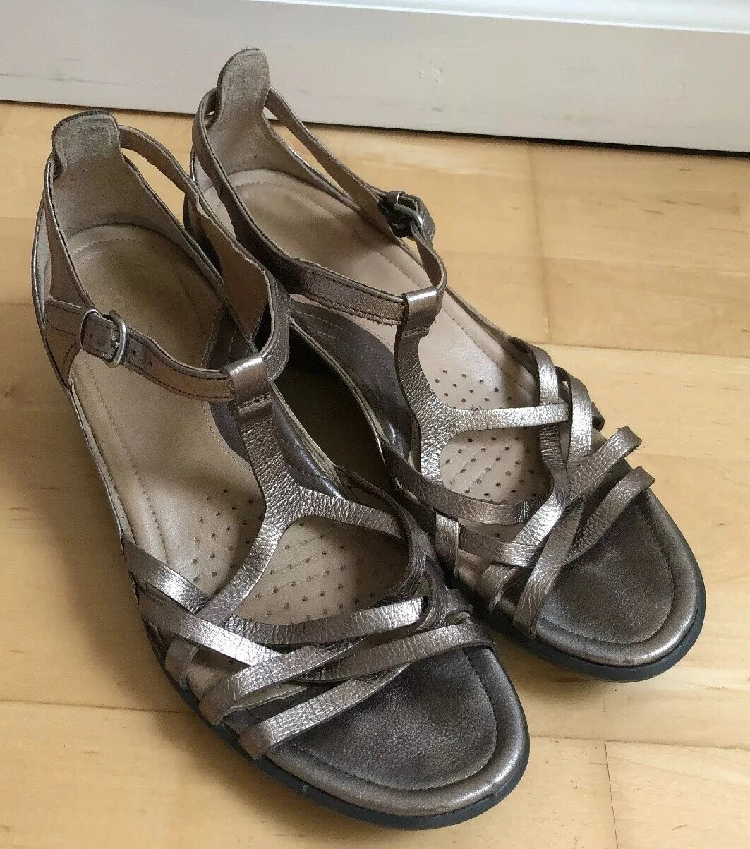 ECCO T STRAP SANDALO RAME METALLIZZATO MISURA 10 PELTRO ARGENTO