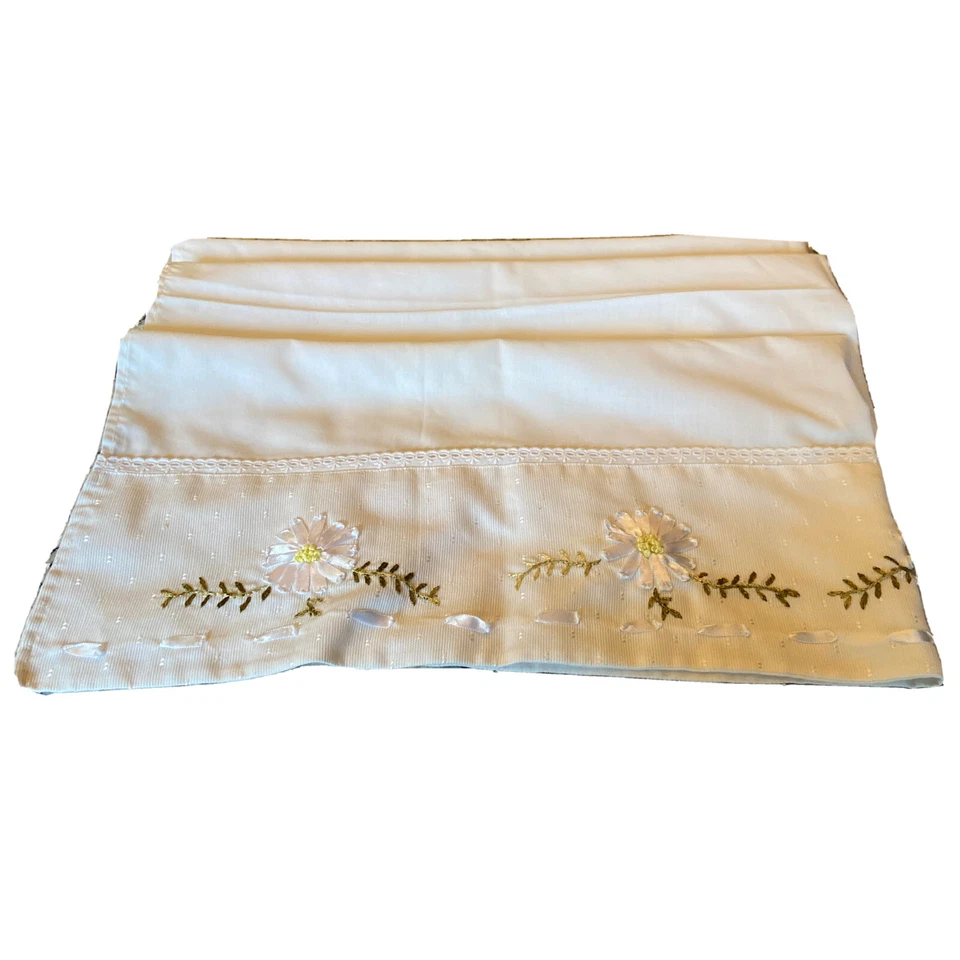 Sábana cuna plana vintage bordada con apliques blanca margarita decoración bebé 36x40,5 pulgadas Foto 2 de 4