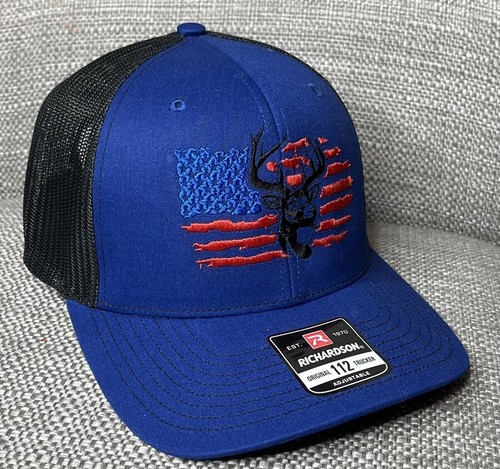 Flag, Country, Deer Snapback Trucker Hat Cap Mesh Blue Embroidered - Picture 4 of 7