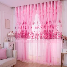1X Luxury Floral Lace Mesh Layered Curtain Princess Balcony Window Drape Eyelets