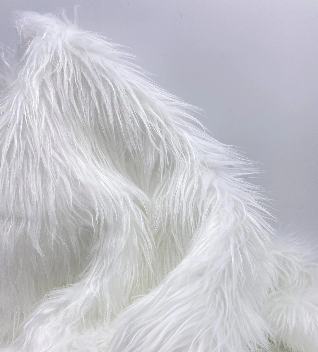 White Mohair Shaggy Faux Fur Fabric By The Yard Long Pile 60