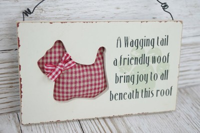 Westie Dog Plaque Wagging Tail Hanging Sign Red Cream ...