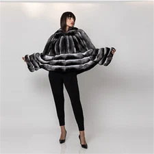 Chinchilla New Women Real Natural Rex Rabbit Fur Cape Luxury Warm Poncho Elegant