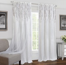 Embroidered Double-Layer Floral 2-Pack Window Curtain Rod Pocket Panels