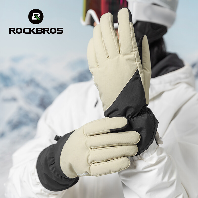 ROCKBROS Winter Ski Gloves Windproof Padded Full Finger Thermal Fleece Lined