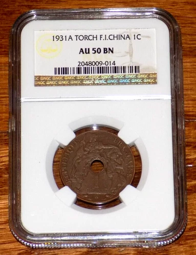French Indochina 1 One Cent 1931A Torch NGC AU 50 BN About Unc. Coin