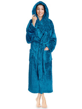 Women Hooded Plush Soft Robe  Fluffy Warm Fleece Sherpa Shaggy Bathrobe S/M, T