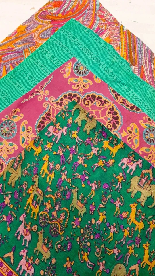 Gran Lote 100% Seda Pura Vintage Tela Sari Restos Chatarra Paquete Acolchado SL6 Foto 2 de 4