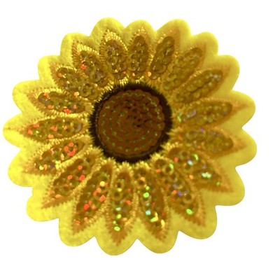 SUNFLOWER WITH SEQUINS!  SO CUTE  Iron On Patch + ONE FREE SUNFLOWER STICKER