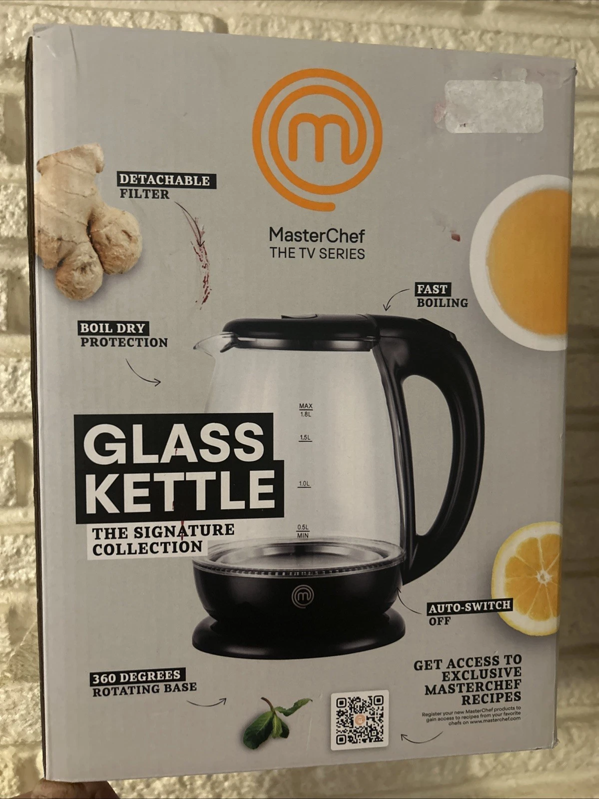 MASTERCHEF Glass Electric Kettle 1.8L Fast Boil 360 Base Auto Shutoff NEW
