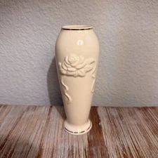 Vintage Lenox Rose Blossom Bud Vase Ivory Fine Porcelain 6'' 24k Gold Trim