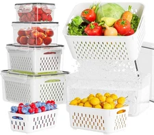 5 Pack Fruit Storage Containers for Fridge with Removable Colanders - 5 