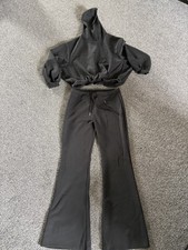 Women’s New M Black Tracksuit Set Rouched Top Tie Waist Flared Bottoms Stretchy