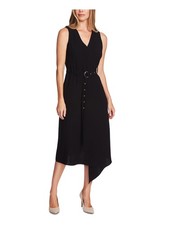 VINCE CAMUTO Womens Black Sleeveless V Neck Tea-Length Evening Sheath Dress 6