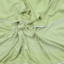 Vintage Dupatta Green Long Stole Cotton Handmade Chikankari Scarves Veil Scarf