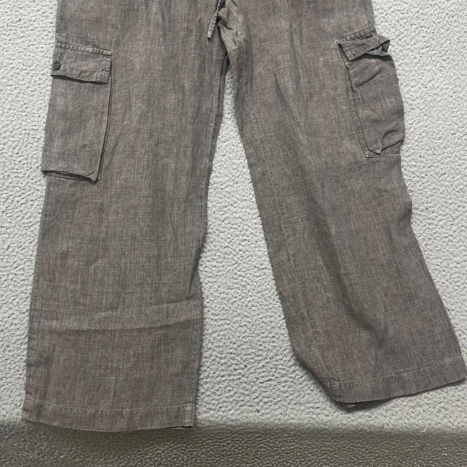 Pantalones cargo ESKANDAR de lino para mujer 1 (14-16) gris pierna ancha Lagenlook minimalista Foto 2 de 4