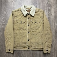 Levi’s Premium Big E Corduroy Trucker Jacket Beige Fleece Lined Men’s Medium