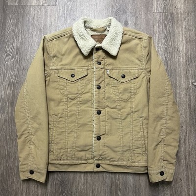 Levi s Premium Big E Cord Trucker Jacke Beige Fleece Gefüttert Herren Medium