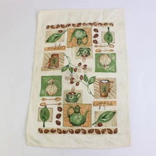 Sultans Linens Tea Towel Green/Brown On White Tea/Leaf Theme 14" x 22"