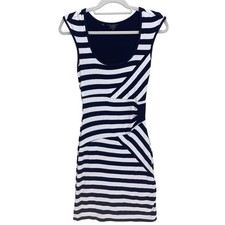 GUESS Black White Striped Bodycon Dress M Sleeveless Nautical W14K42K1250