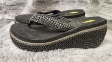 Volatile Textured Wedge Flip Flops Platform Sandals Black Size 8