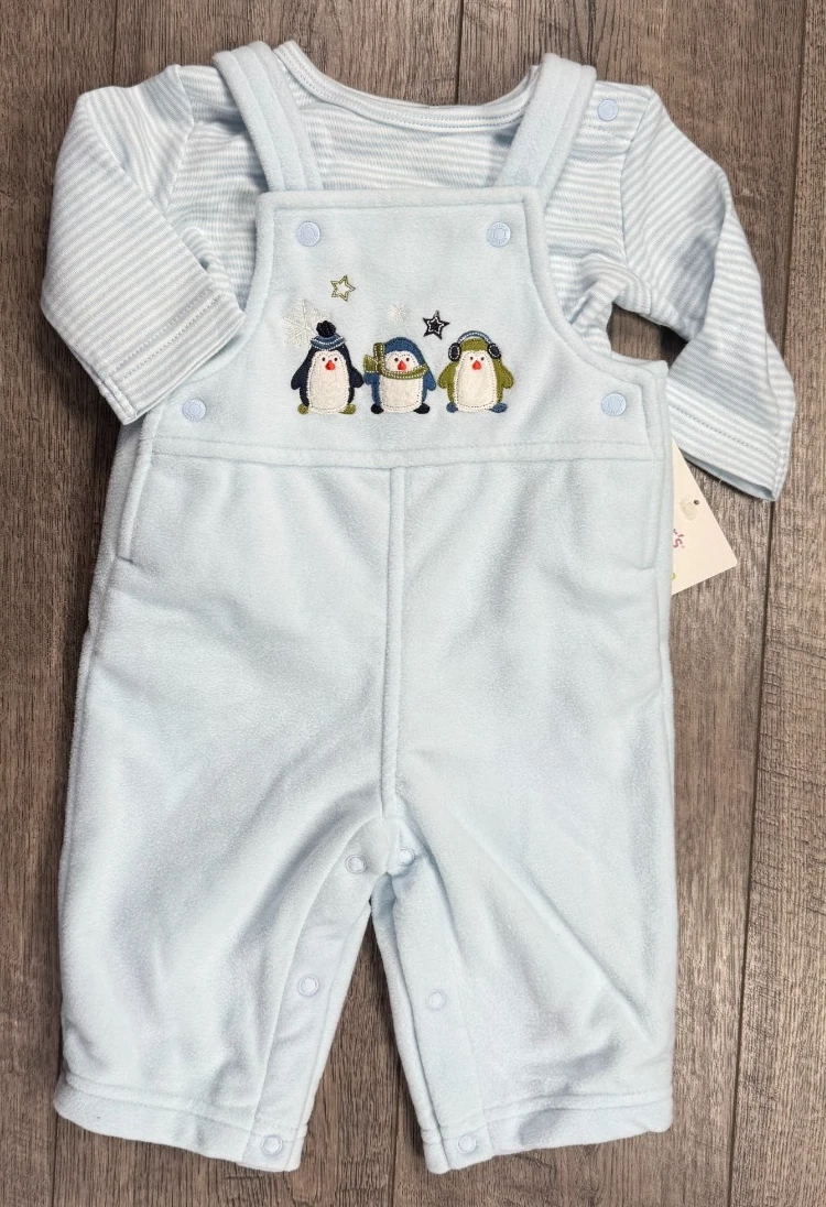 Baby Boy Clothes New Vintage Carter's 3 Month 2pc Fleece Penguin Overalls Outfit