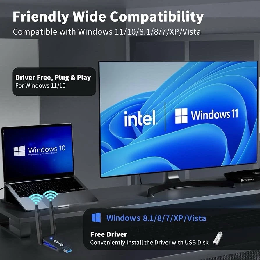 USB 3.0 WiFi Adapter for PC Desktop AC1300Mbps Dual Band 2.4G 5G Wireless Net... - Image 3 of 4