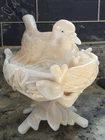 Vintage Westmoreland Opalescent Milk Glass Peachy Slag Bird On Nest Candy Dish