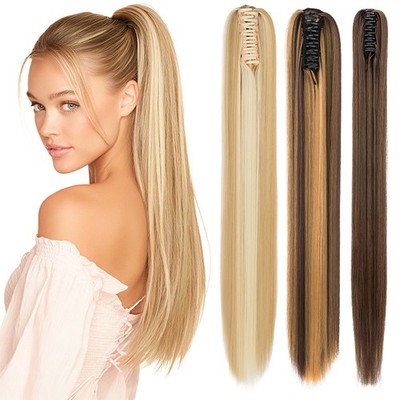 26'' Ponytail Hairpiece Smooth Thick Straight Curly Claw Clip Pony Tail Extension