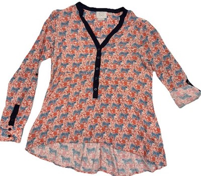 Vanessa Virginia Anthropologie Blouse Tiger Print Tunic Sz S Orange Blue Anthro