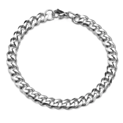 BRACELET CHAINE GOURMETTE ARGENTE HOMME 21cm ACIER INOXYDABLE HYPOALLERGENIQUE