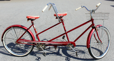 Vintage 1960s Sears Tandem Bicycle for Two Seater Red Bike with