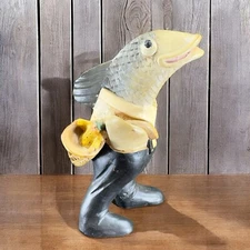 Anthropomorphic Fish Figurine Sculpture Fisherman In The Creel Basket Odd 1991