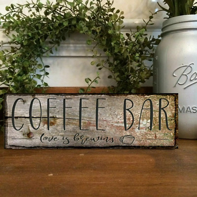 Rustic  Sign Coffee Bar Love Brewing  Welcome Farmhouse  Decor 8x3''x1/8'' z