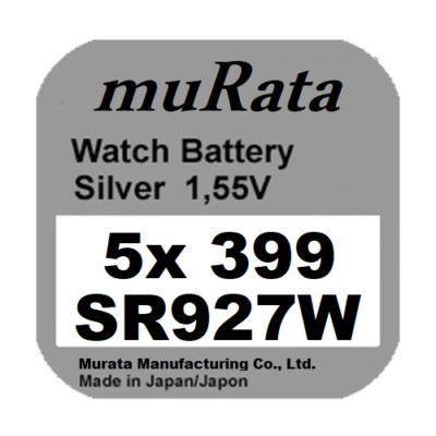 5x Murata/Sony 399 Uhren-Batterie Knopfzelle SR927W AG7 Silberoxid Blister Neu