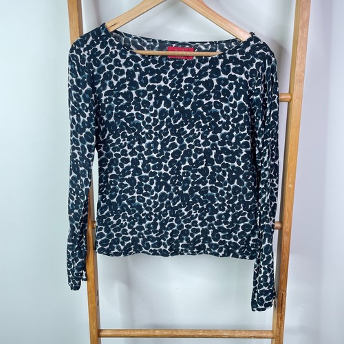 Tigerlily Shirt Top Womens 10 Black Leopard Print Long Sleeve Boat Neck Casual