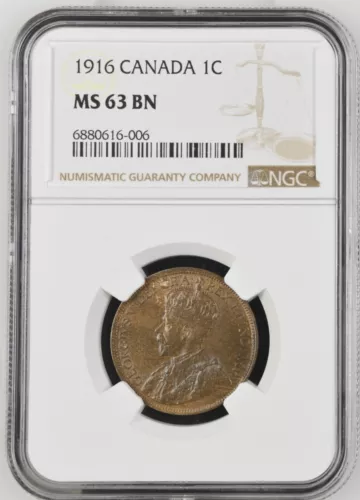 1916 CANADA LARGE CENT NGC MS 63 BN #88-43