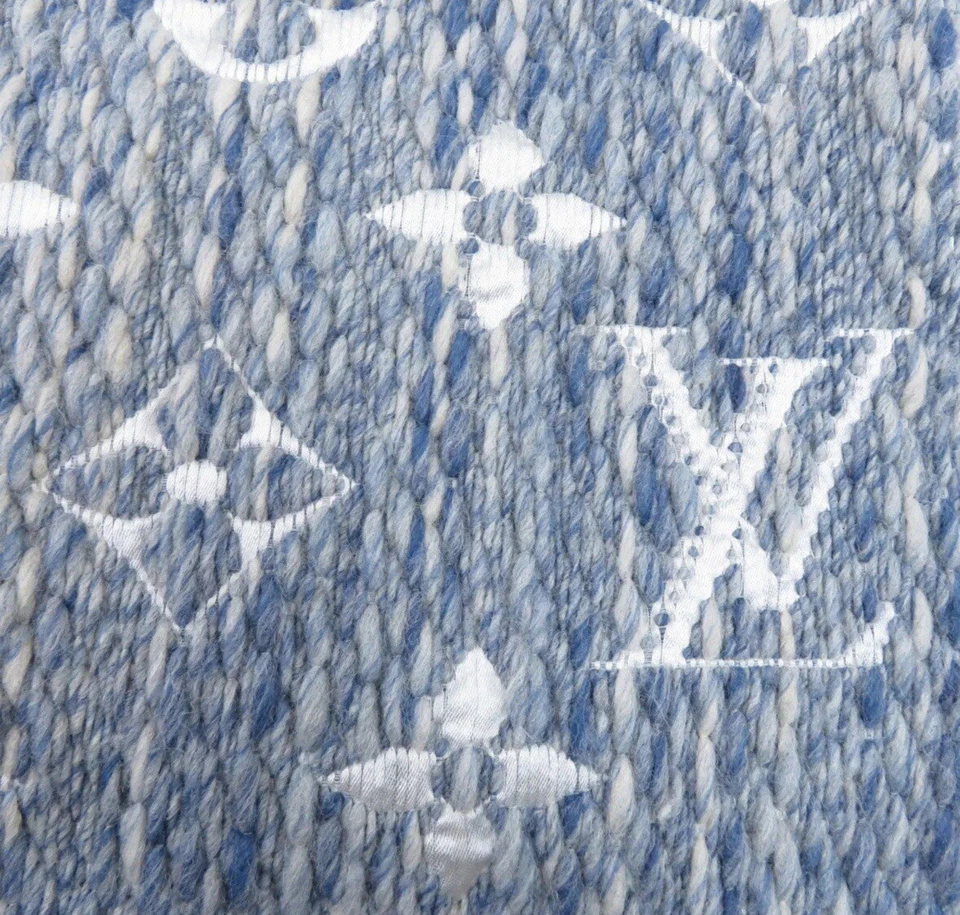 Auténtico Louis Vuitton LV Monograma Denim Azul Escharpe Logomanía Chal Bufanda Envoltura Foto 3 de 4