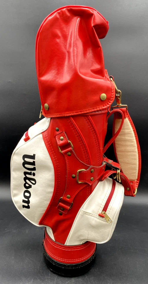 BOLSA DE GOLF WILSON CUERO 20" 3 VÍAS HECHA EN EE. UU., EXHIBICIÓN, ROJA Y BLANCA VINTAGE Foto 3 de 4