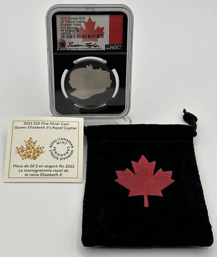2022 Canada $20 Silver QE II Royal Cypher Rhodium Plated NGC PF70 MATTE *SC