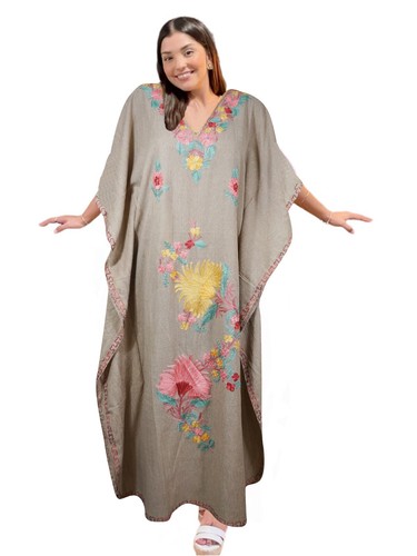 Women Maxi Kaftan Dress Boho Hippie Purple Cotton Embroidery Beach Dresses L-2XL