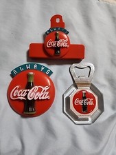 Vintage ALWAYS Coca-Cola Round Red Magnet 1995, Chip Clip & Bottal Opener Set 3