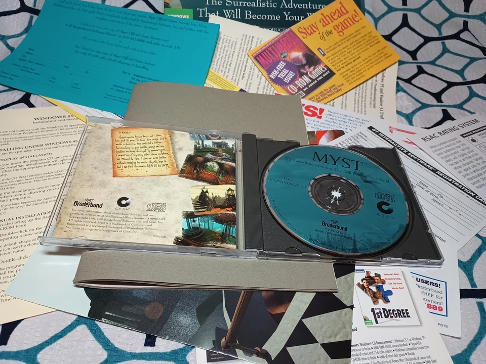 Myst - 1st Print Windows Release - Factory Sealed - Big Box PC - 1994 Brøderbund - Image 4 of 4