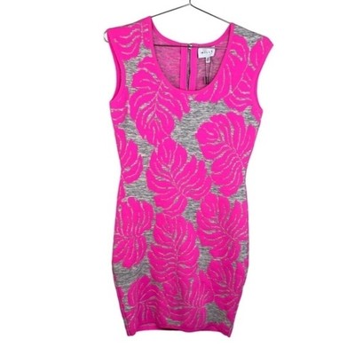 Milly Neon Pink and Gray Tropical Knit Sleeveless Sheath  Dress Size Small